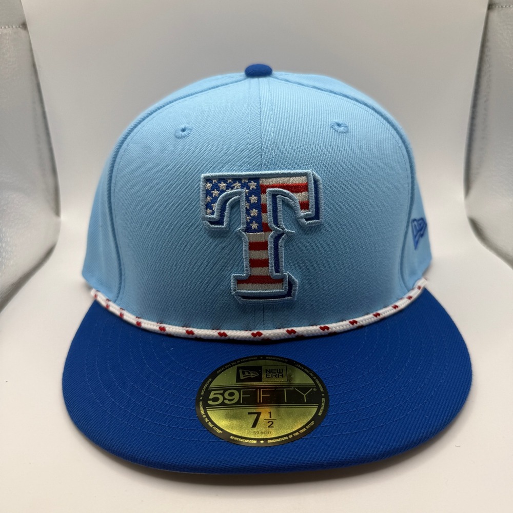 New Era 59FIFTY Texas Rangers MLB July 4th Stars Stripes Hat 7 1/2 Blue 60672695